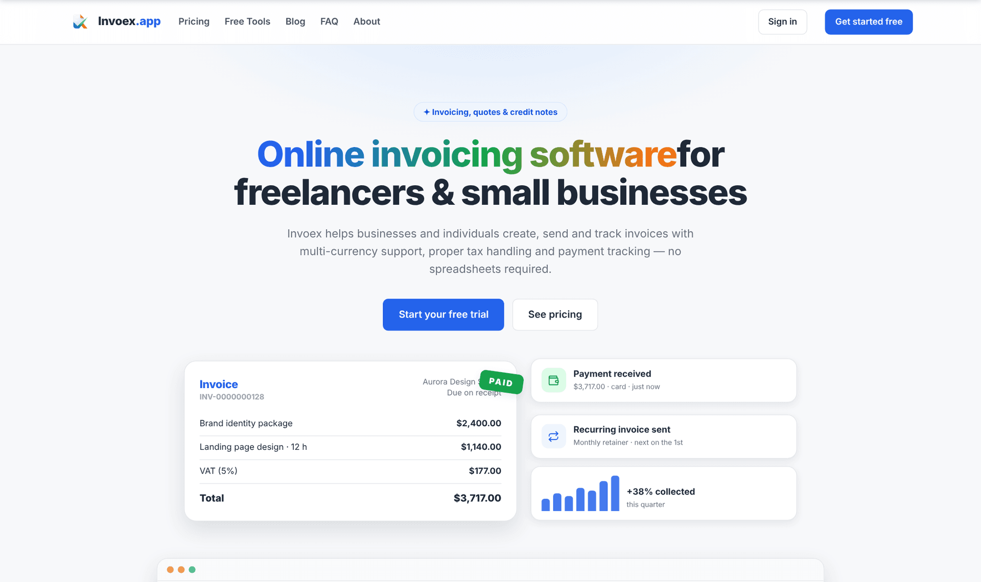 Invoex website screenshot