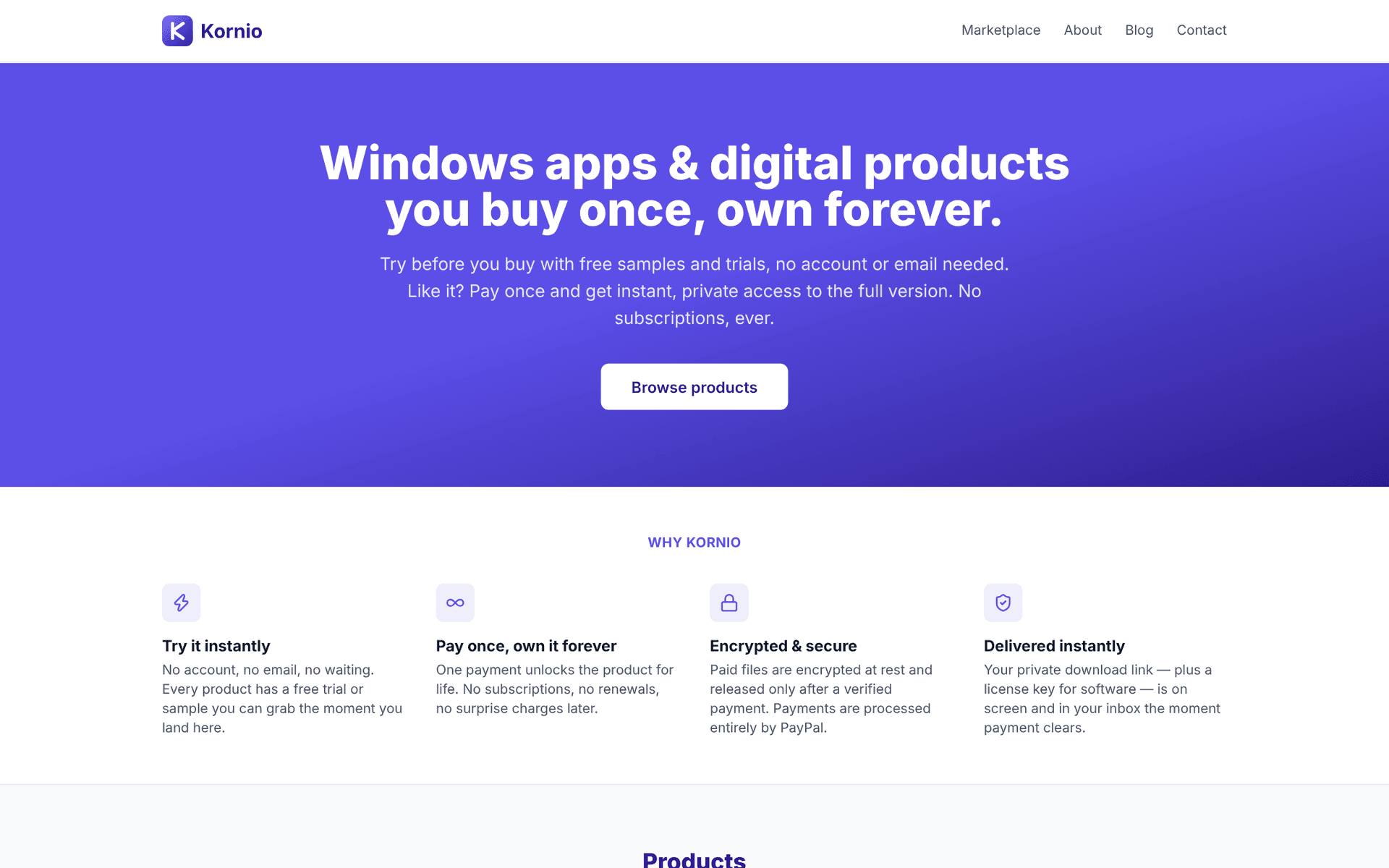 Kornio website screenshot